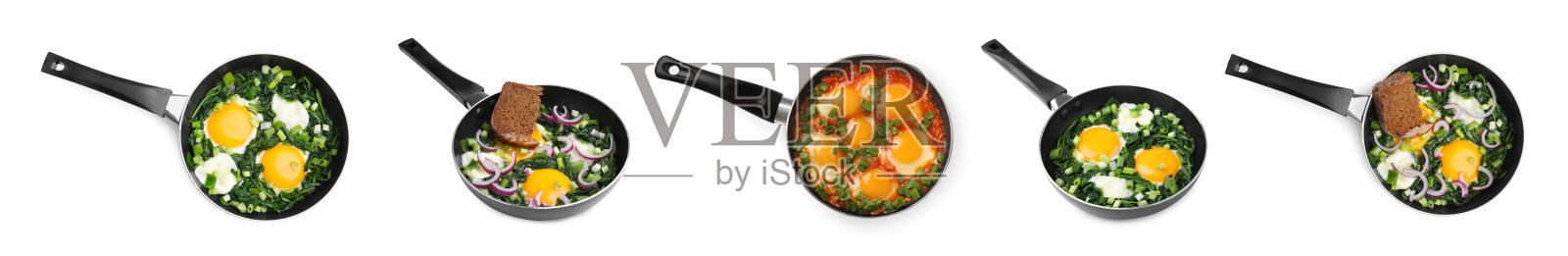 美味的沙克舒卡在煎锅里隔离在白色，凝固照片摄影图片