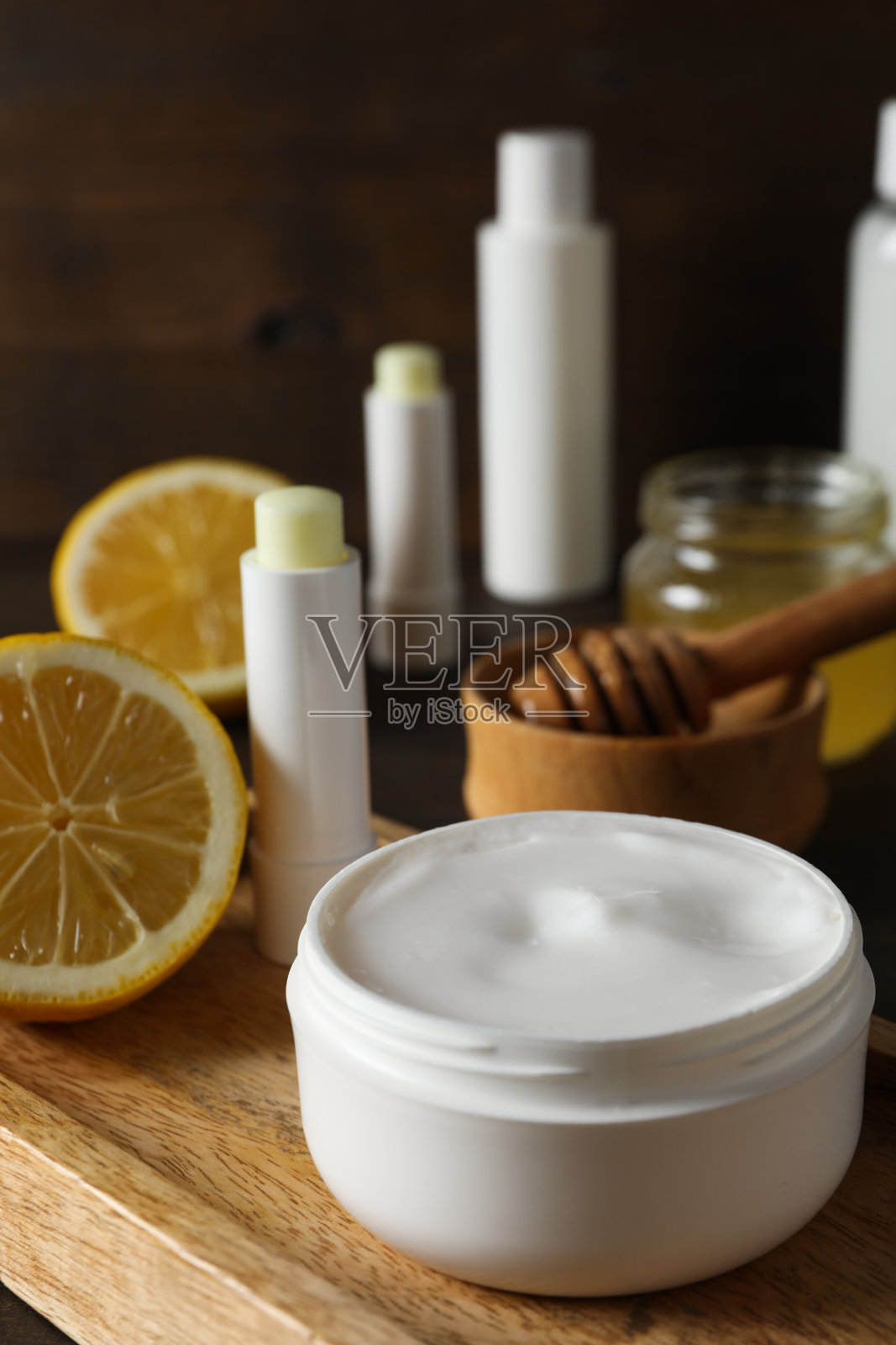 概念面部和皮肤护理用品-蜂蜜化妆品照片摄影图片