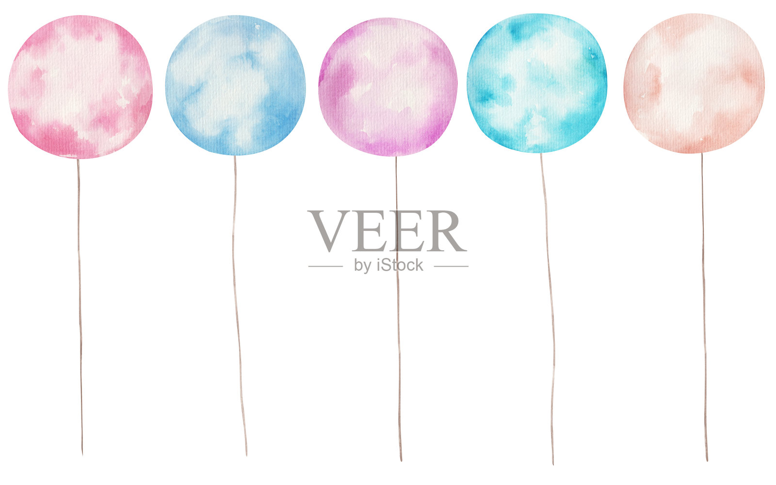 手绘水彩插图与气球。彩色的气球插画图片素材