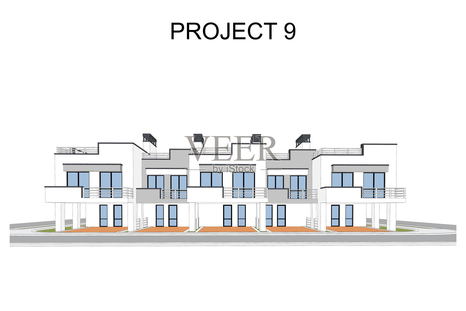 双层联排别墅建筑蓝图插画图片素材