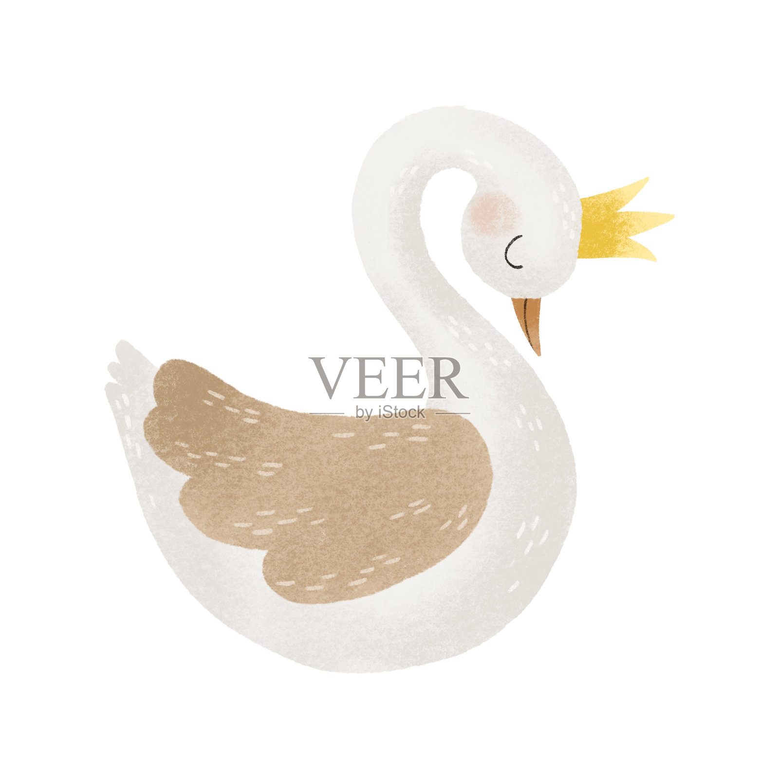 可爱的小天鹅手绘插画，仙女般的尾巴插画图片素材