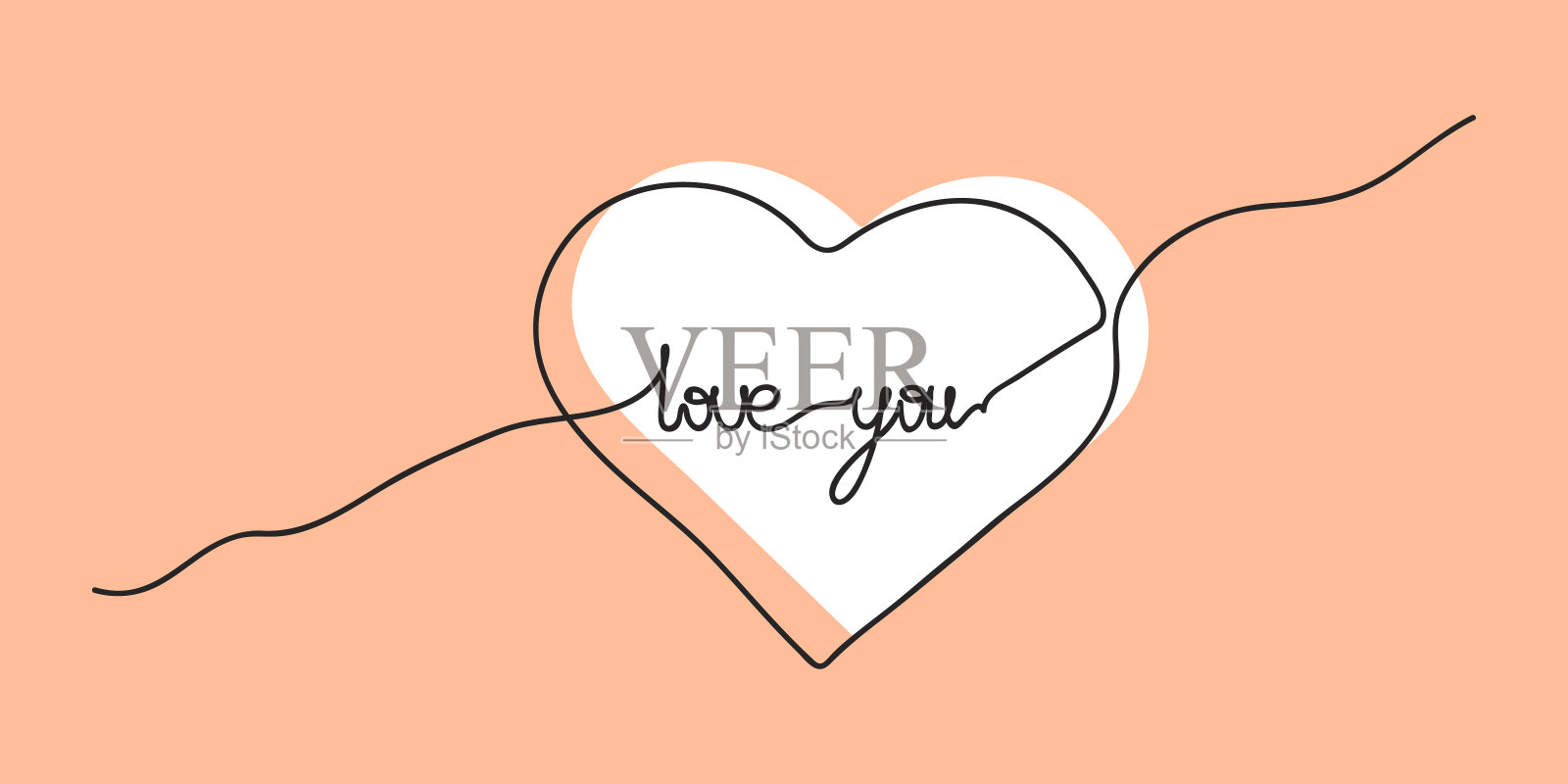 在一颗白色的心里刻着爱你插画图片素材