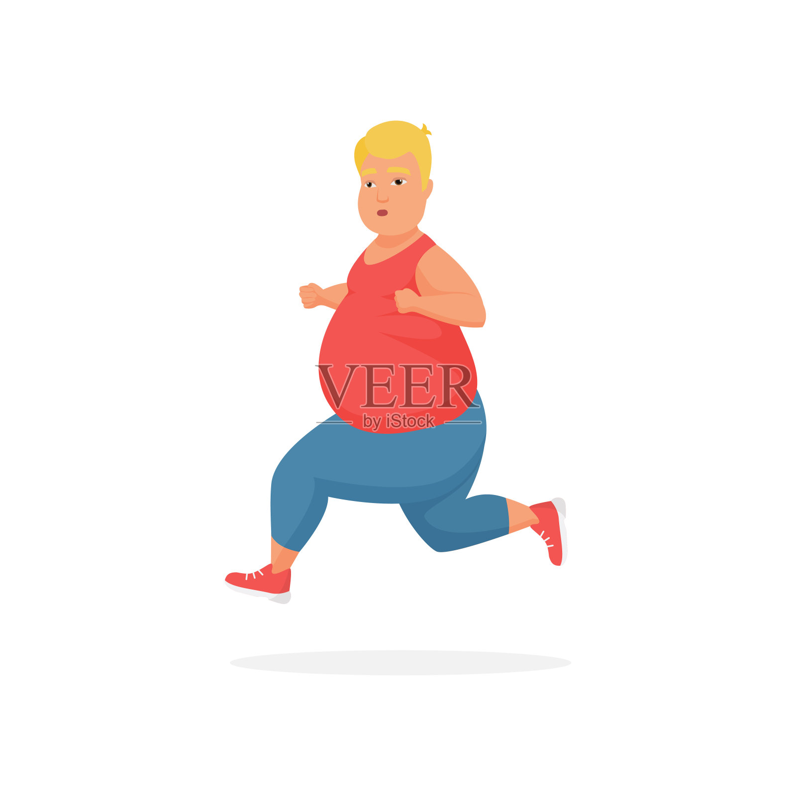 超重大肚男跑步，疲劳男跑步训练插画图片素材