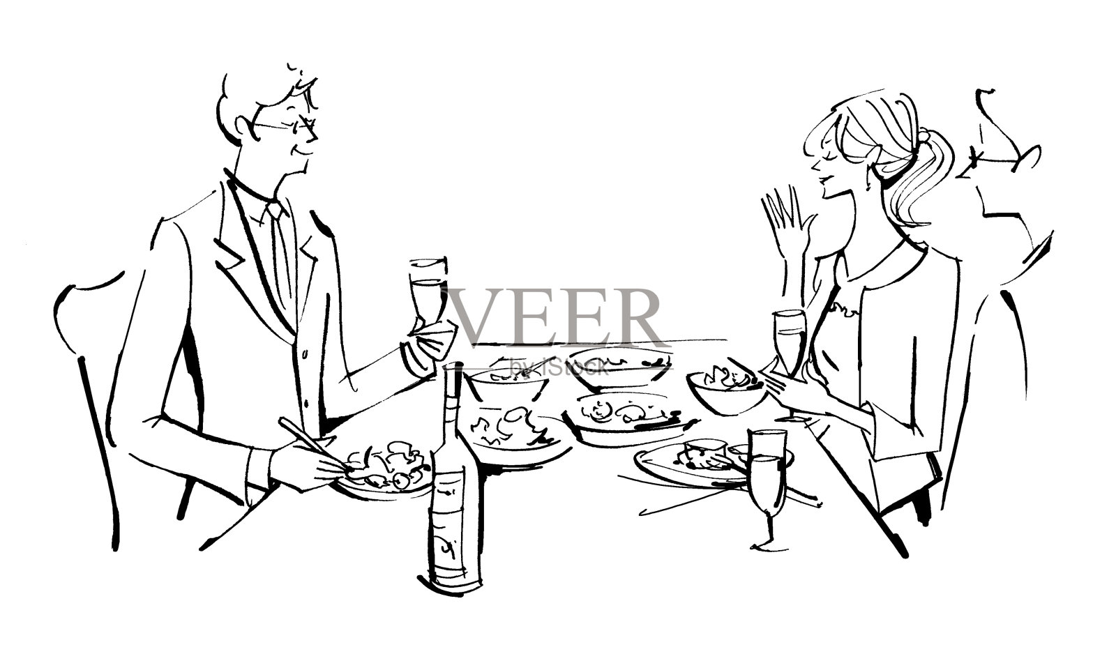 男人和女人的晚餐，咖啡插画图片素材