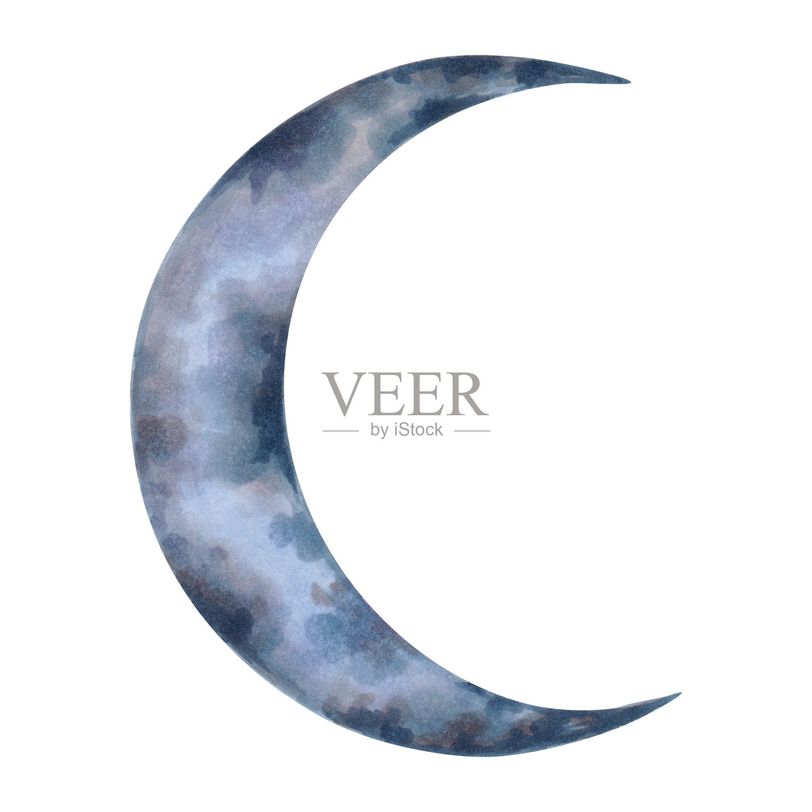 新月是天界的神奇元素。星相月相周期示意图。插图与水彩和标记。半月为标志，魔法塔罗牌设计。插画图片素材