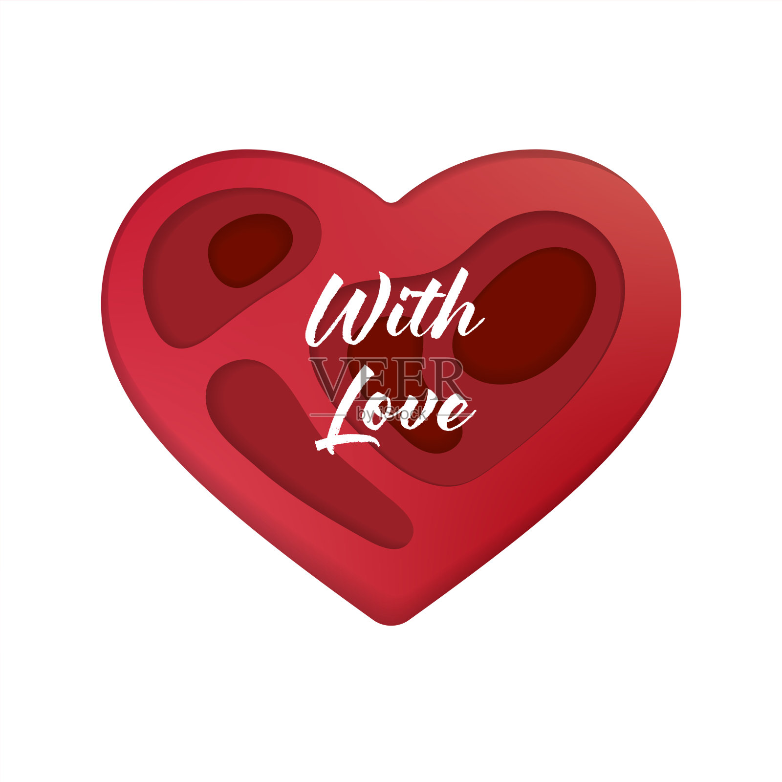 矢量剪纸风格心形。这幅插图的特点是上面写着“With Love”。插画图片素材