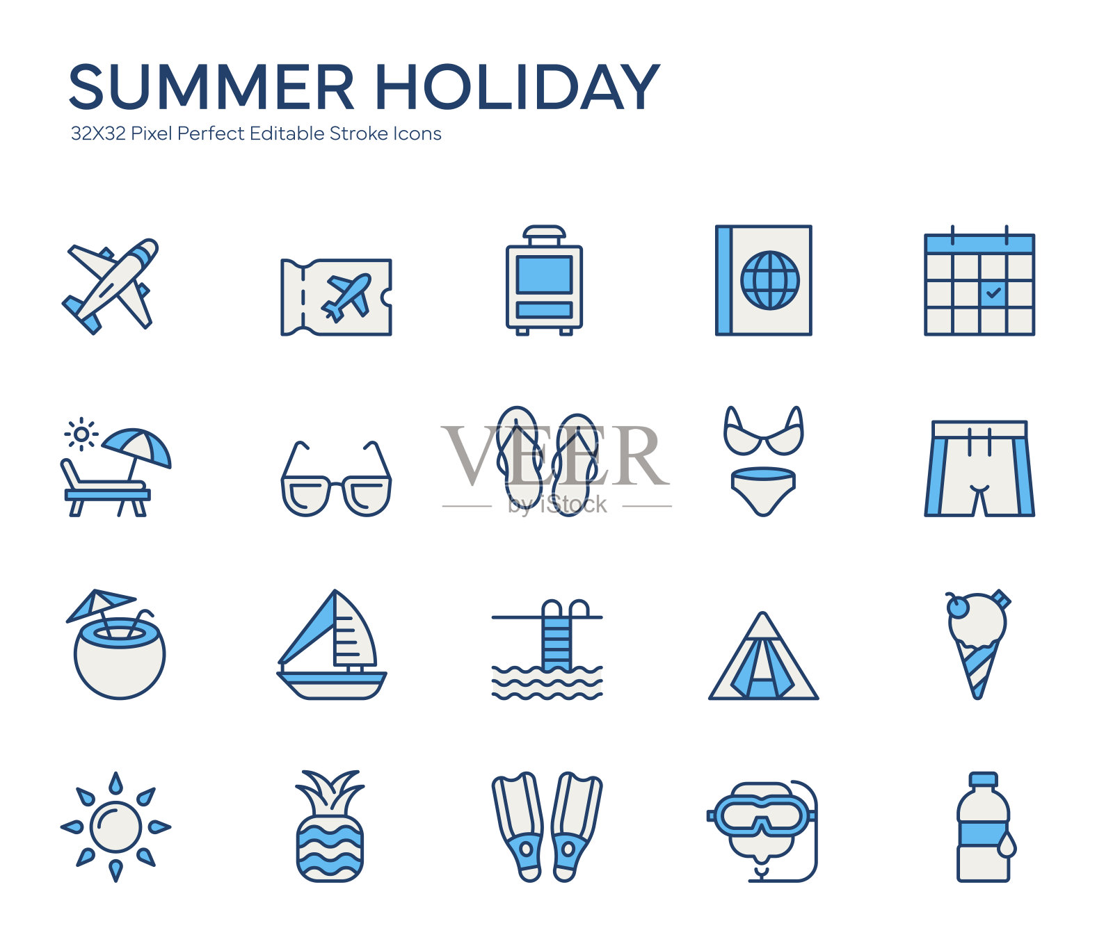 暑假彩色线图标插画图片素材