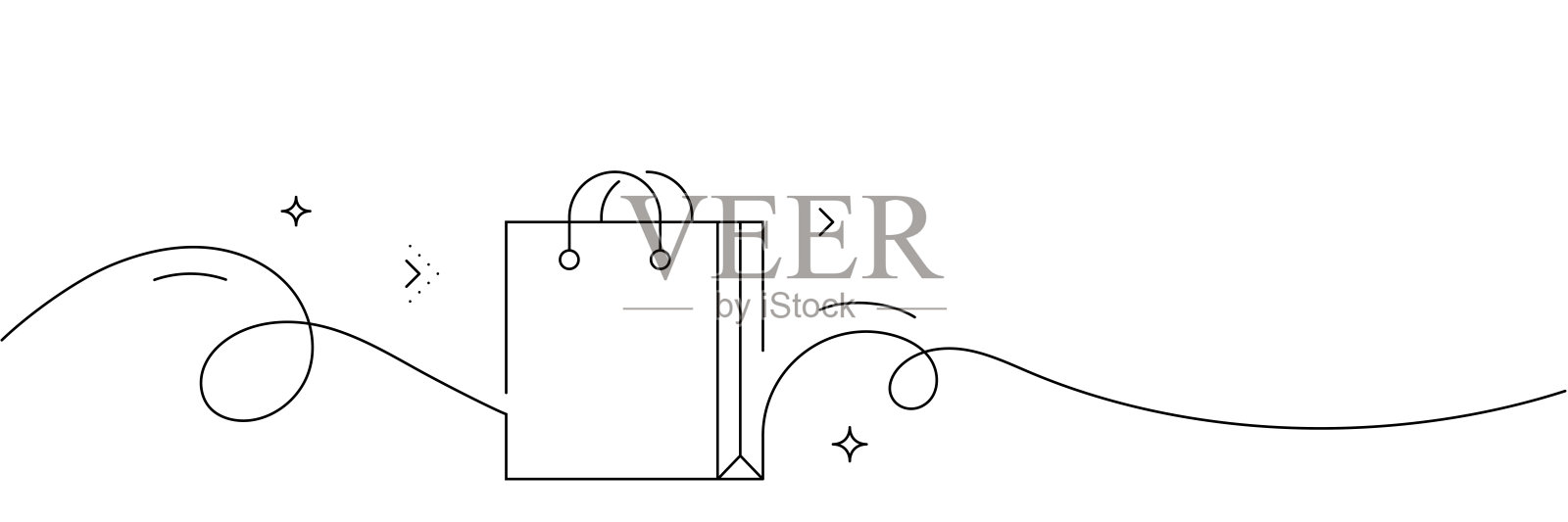 连续线绘制的购物图标。手绘符号矢量插图。插画图片素材