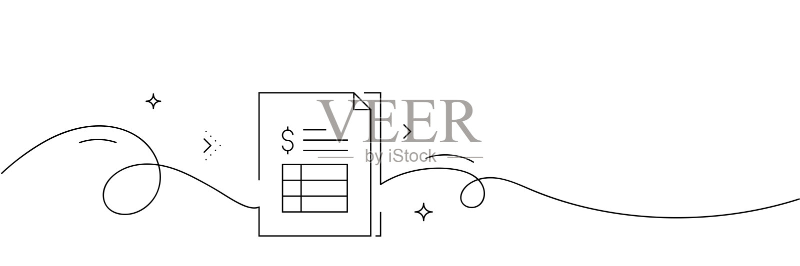 连续线绘制的发票图标。手绘符号矢量插图。插画图片素材
