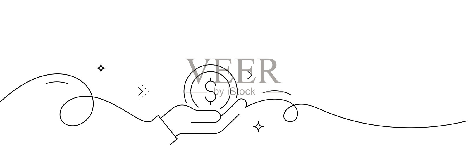 连续线绘制贷款图标。手绘符号矢量插图。插画图片素材