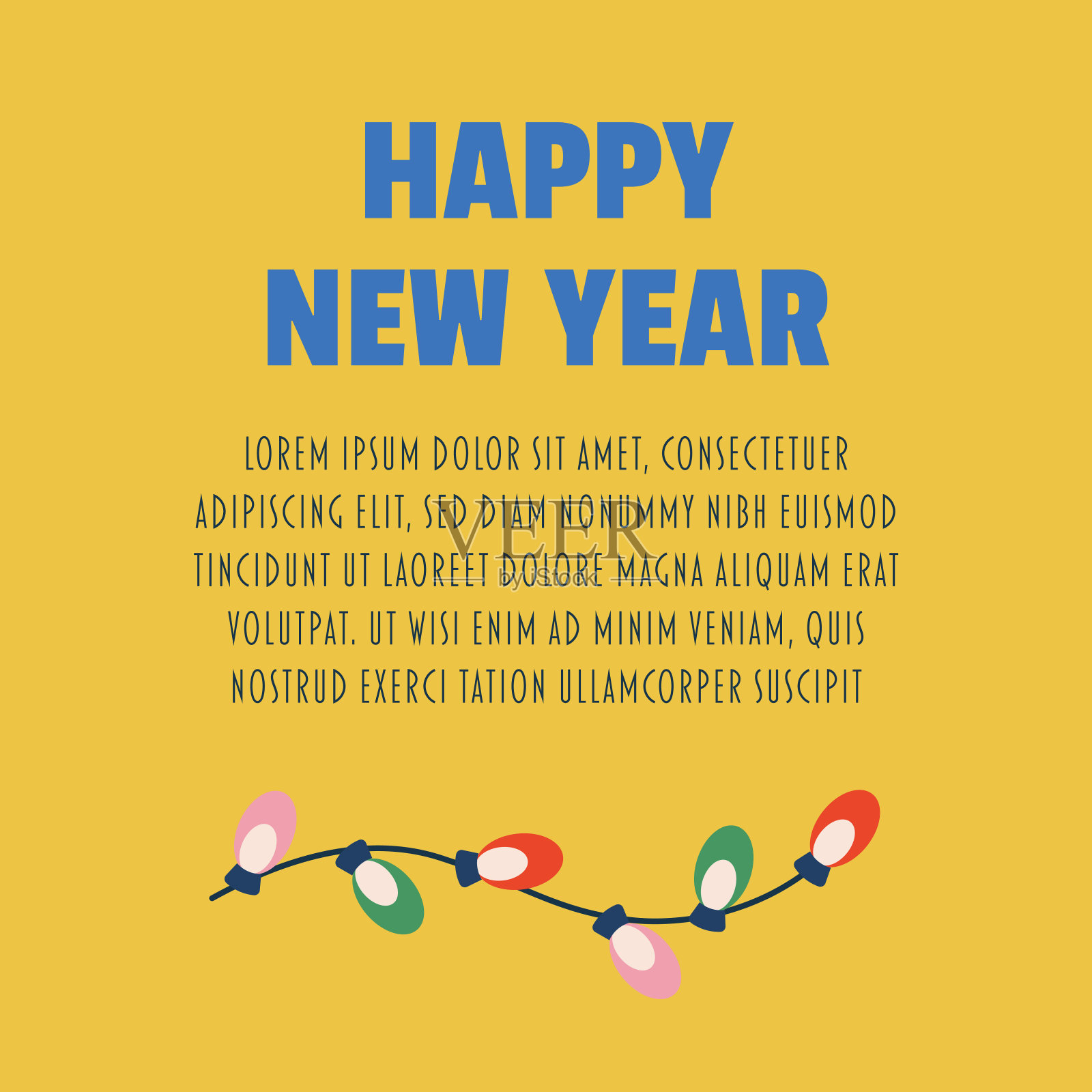 带文字的明信片圣诞快乐，带灯泡的花环，刻字。插画图片素材