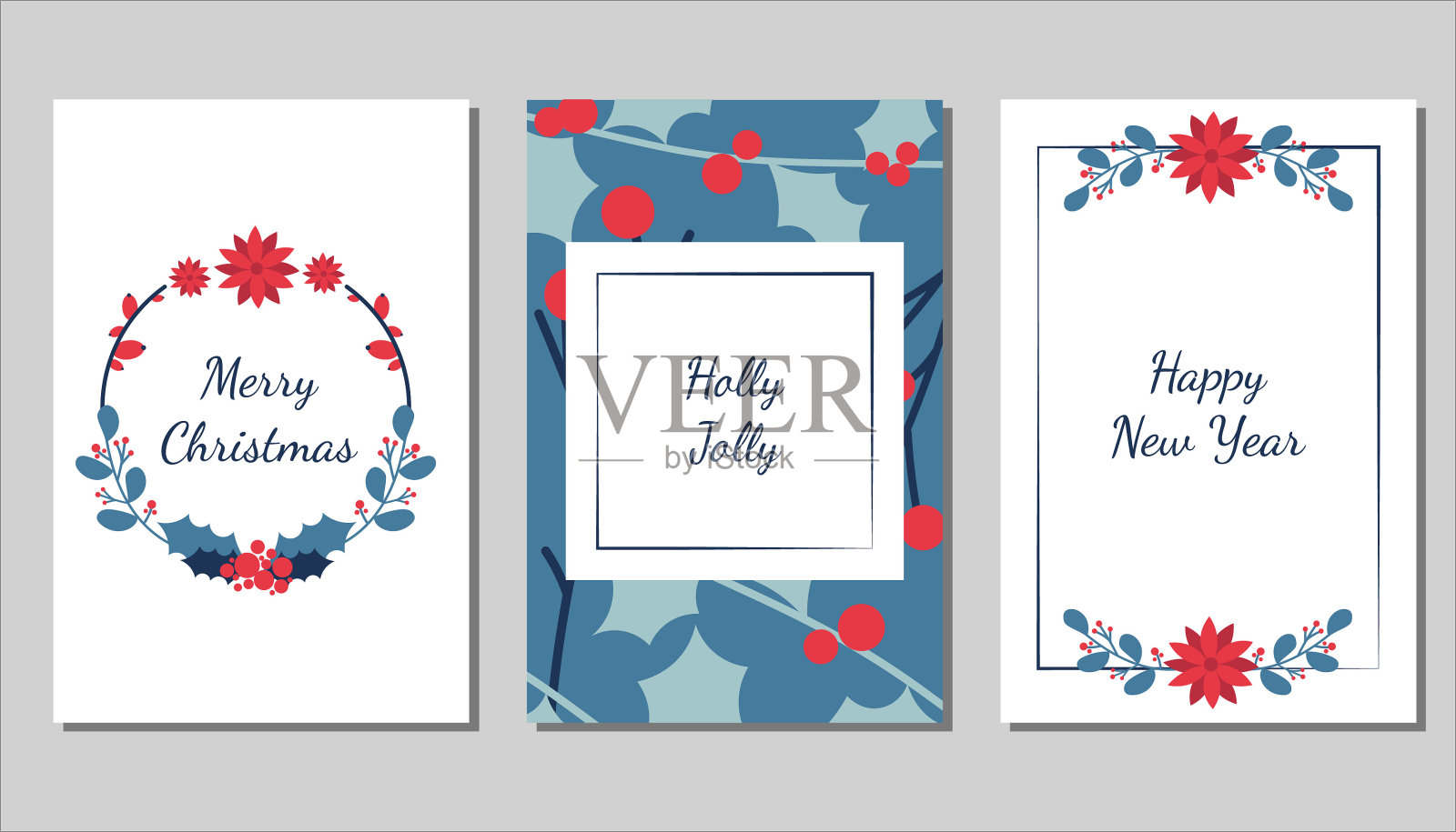 一套圣诞贺卡与文字的地方。圣诞快乐，圣诞快乐，新年快乐插画图片素材