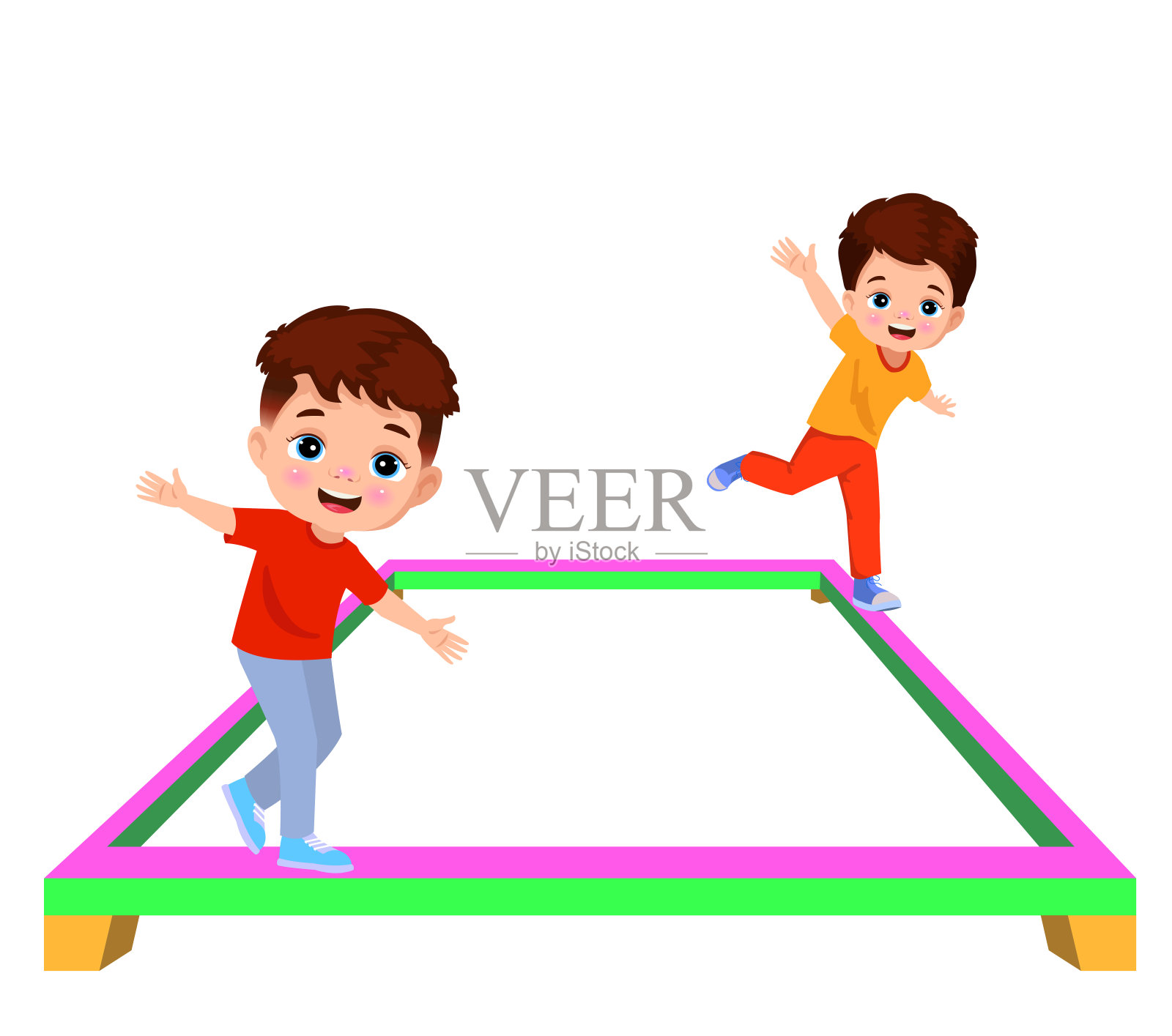 男孩在平衡板上行走插画图片素材