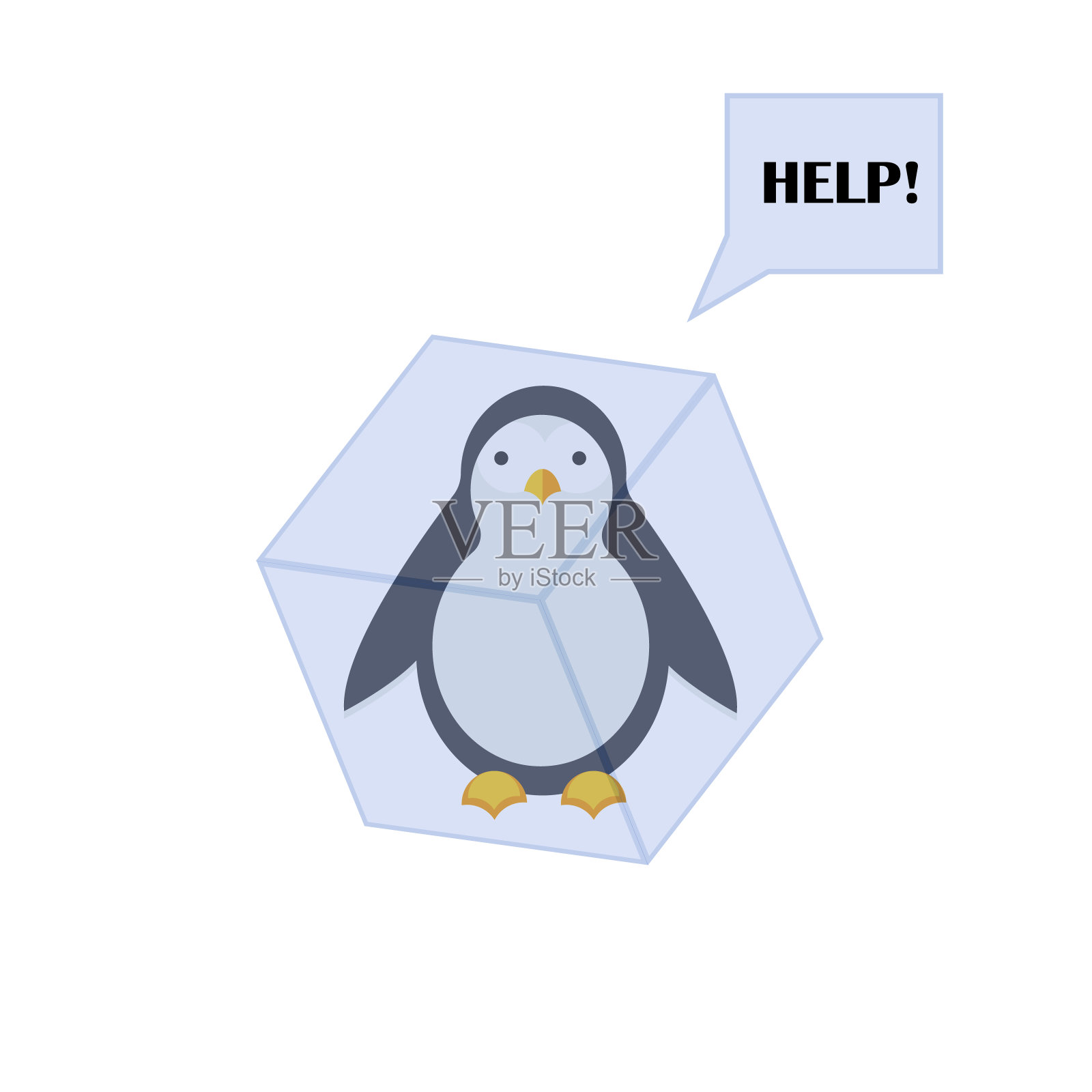 企鹅被困在冰窝里寻求帮助。在白色背景上孤立的动物特征。冬季矢量图插画图片素材