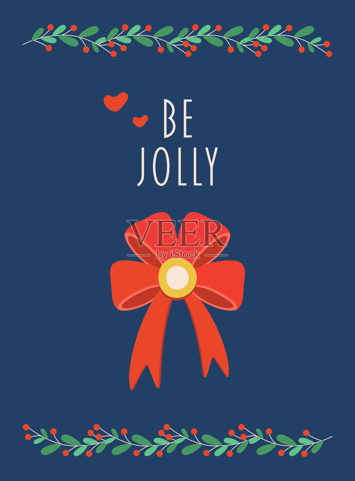 明信片带着文字欢天喜地，铃铛带着红丝带欢天喜地。插画图片素材