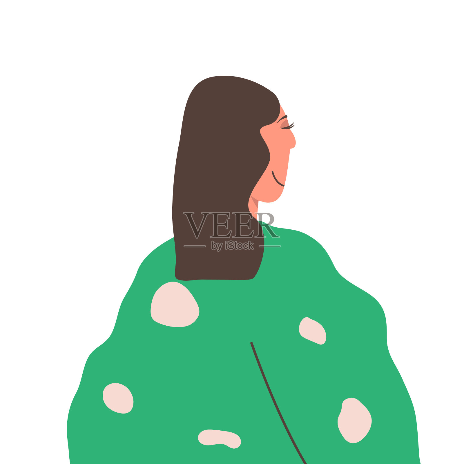 简单的平面插图，一个女孩从后面插画图片素材