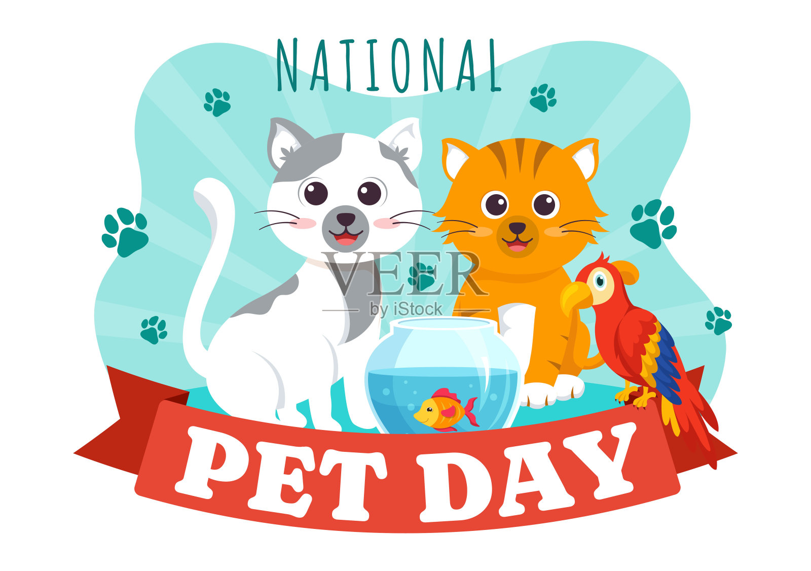 国家宠物日矢量插图4月11日与可爱的宠物猫和狗庆祝你的动物伴侣在平面卡通背景插画图片素材