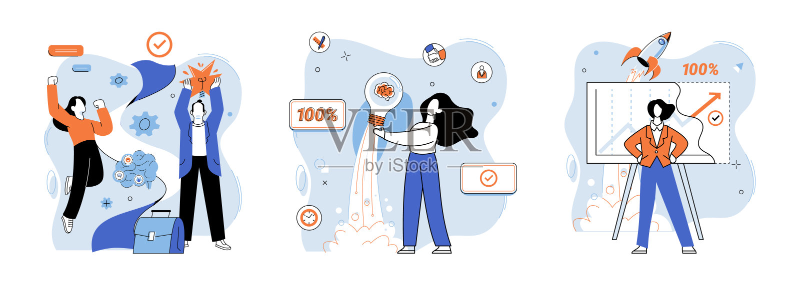 项目启动。有了开发项目的思路，使肥沃的种子准备发芽，项目启动管理，指南针指导插画图片素材