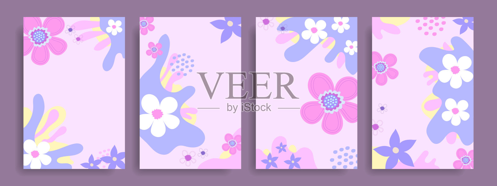 一套花卉背景。有花的模板。有花的镜框。插画图片素材