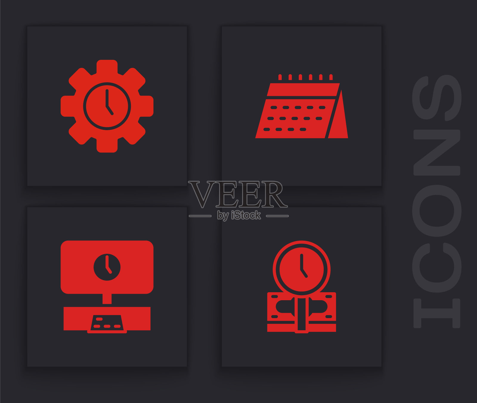 设置时间是金钱，管理，日历和智能电视时间图标。向量插画图片素材