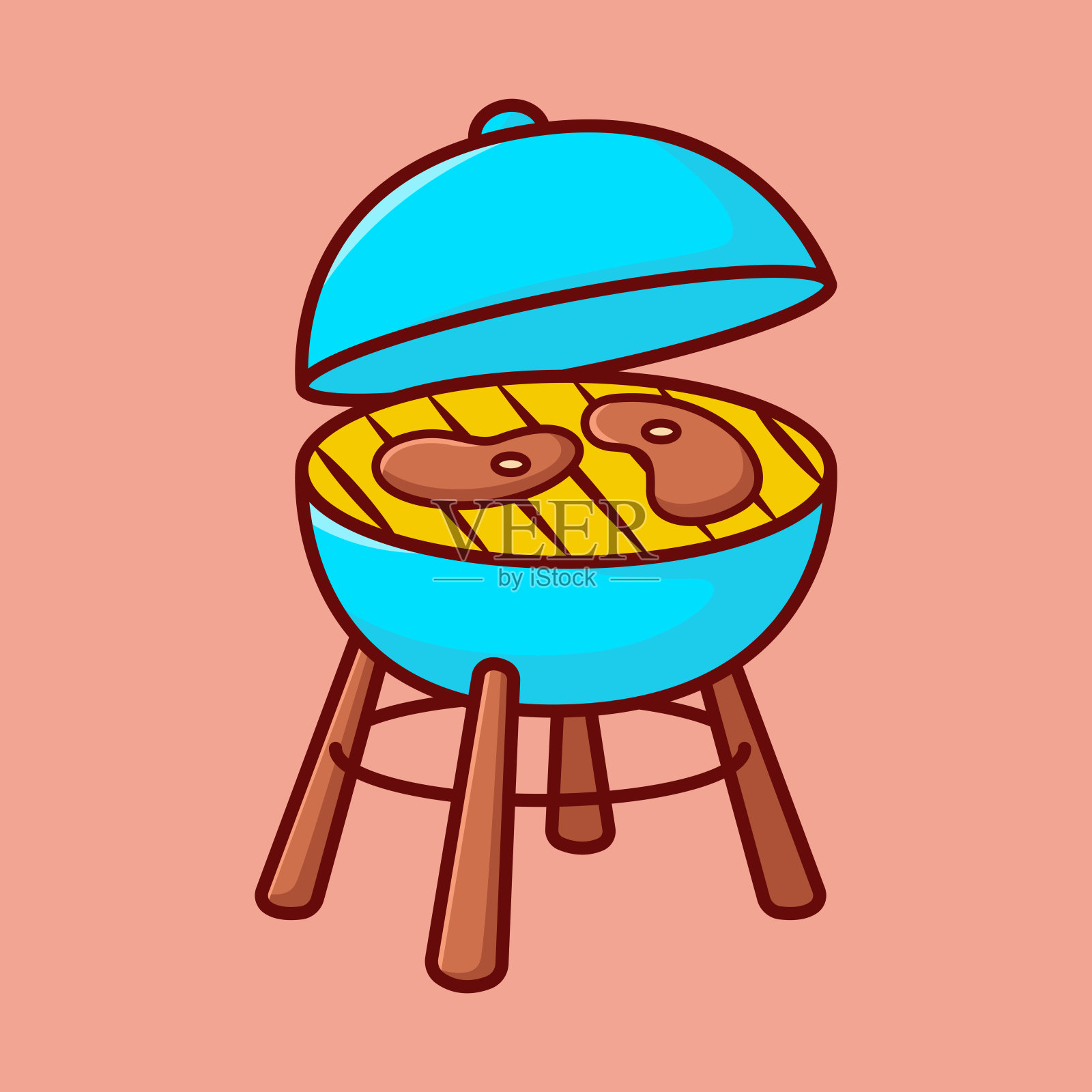 矢量可爱的烧烤烤架插图卡通涂鸦平面彩色线条艺术矢量设计孤立的对象图标插画图片素材