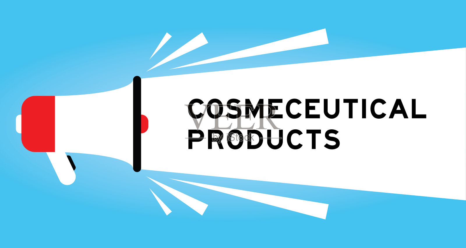 彩色扩音器图标与字药妆产品在蓝色背景白色横幅插画图片素材