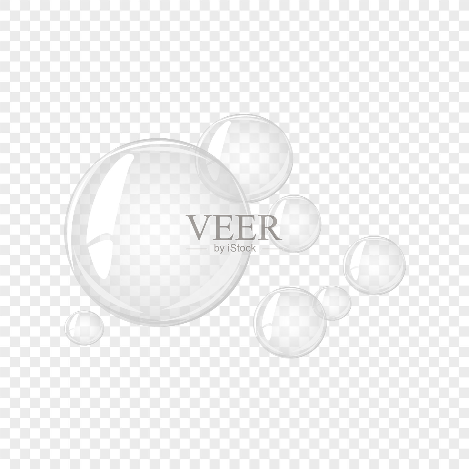 透明的水泡。肥皂泡，水晶玻璃球。美容产品，保湿，护肤透明气泡顶视图，分散飞溅插画图片素材