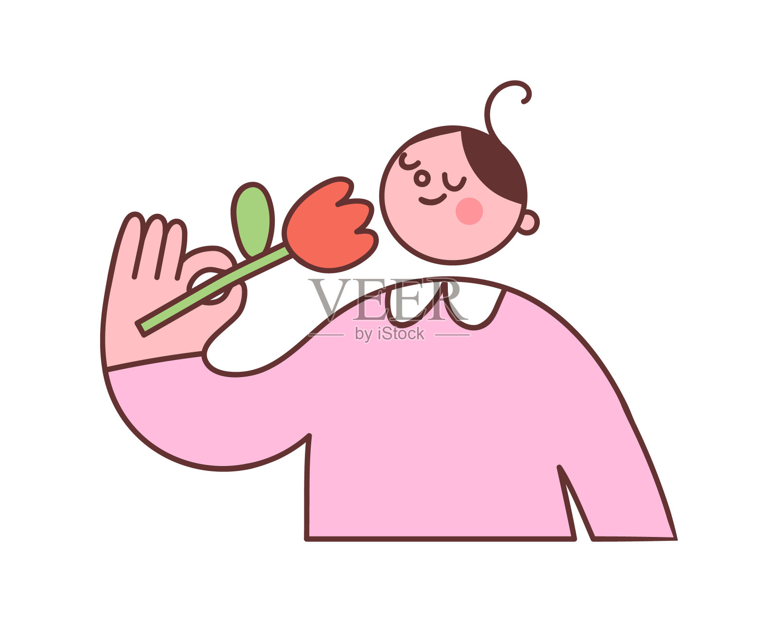 开心微笑的人带着一朵花。插画图片素材