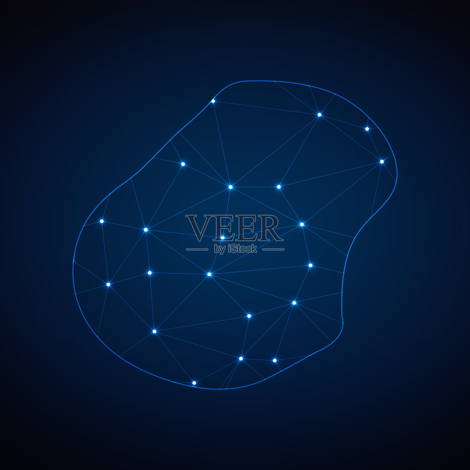 瑙鲁的抽象线框网格多边形地图，在深蓝色背景上以城市的形式呈现灯光。矢量图EPS10插画图片素材