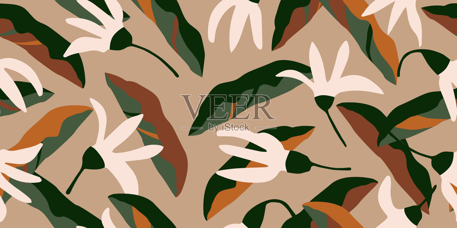 手绘热带花卉，无缝图案与花卉织物，纺织品，服装，包装纸，封面，横幅，室内装饰，抽象背景。矢量插图。插画图片素材