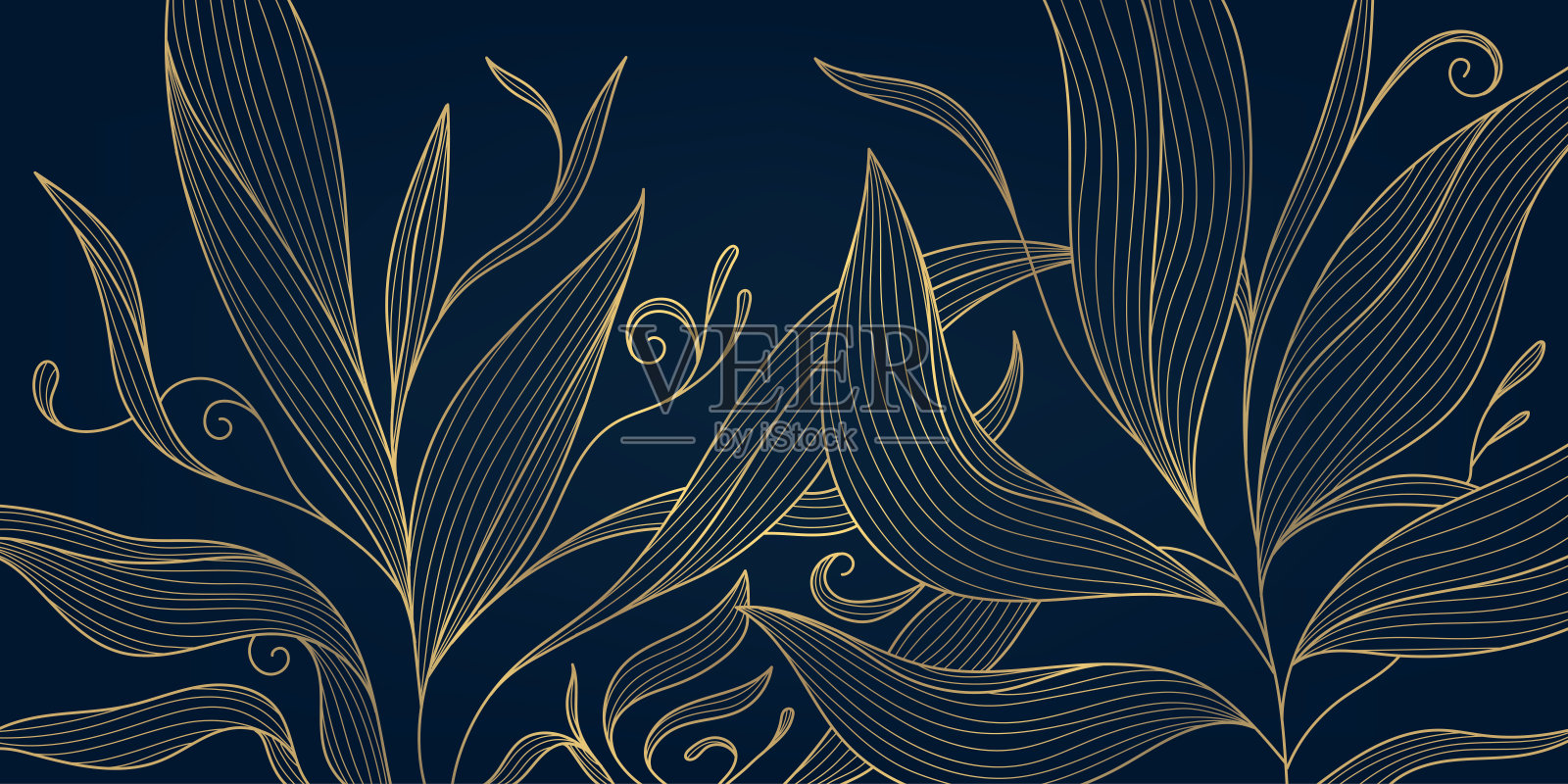 矢量artdeco花卉图案，金花壁纸，树叶日本风格插图。画风优雅，花式。插画图片素材