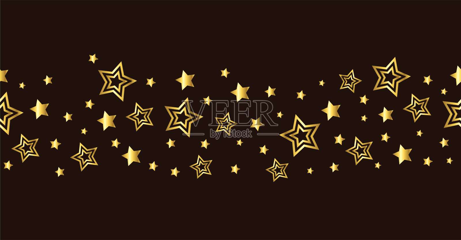 金色飞星，时尚无缝花纹。节日装饰，黑色背景上闪闪发光的金色五彩纸屑。用于印刷品，明信片，纸张，横幅。矢量插图。插画图片素材
