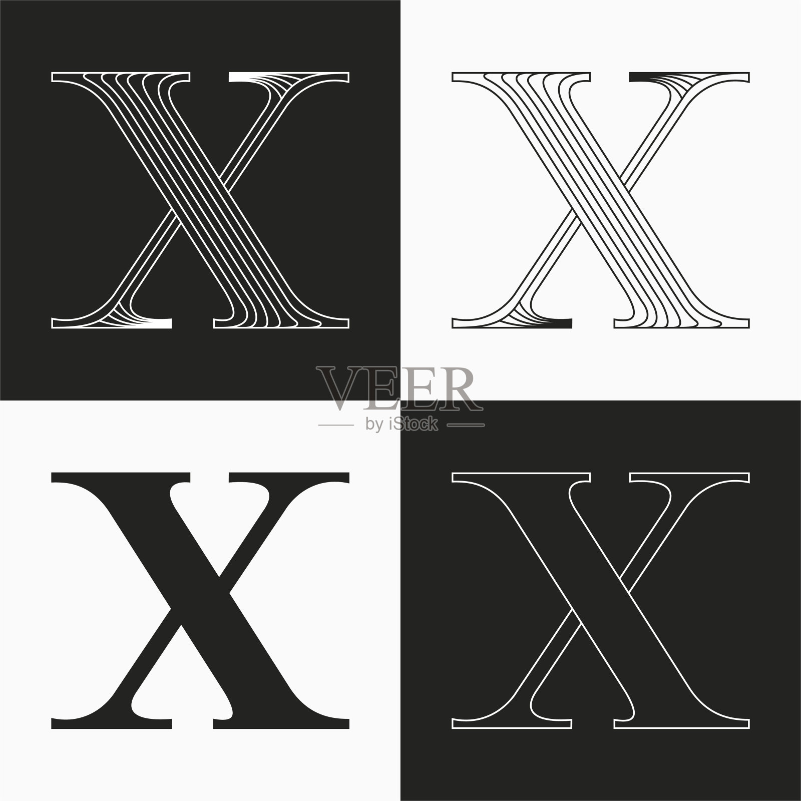 豪华婚礼X字母标志。优雅的经典衬线字体，由细平行线组成。装饰复古徽章超级销售。插画图片素材