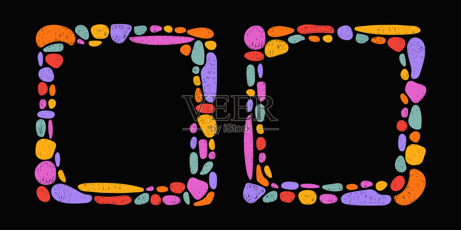 现代框架元素与抽象手绘卵石形状集插画图片素材