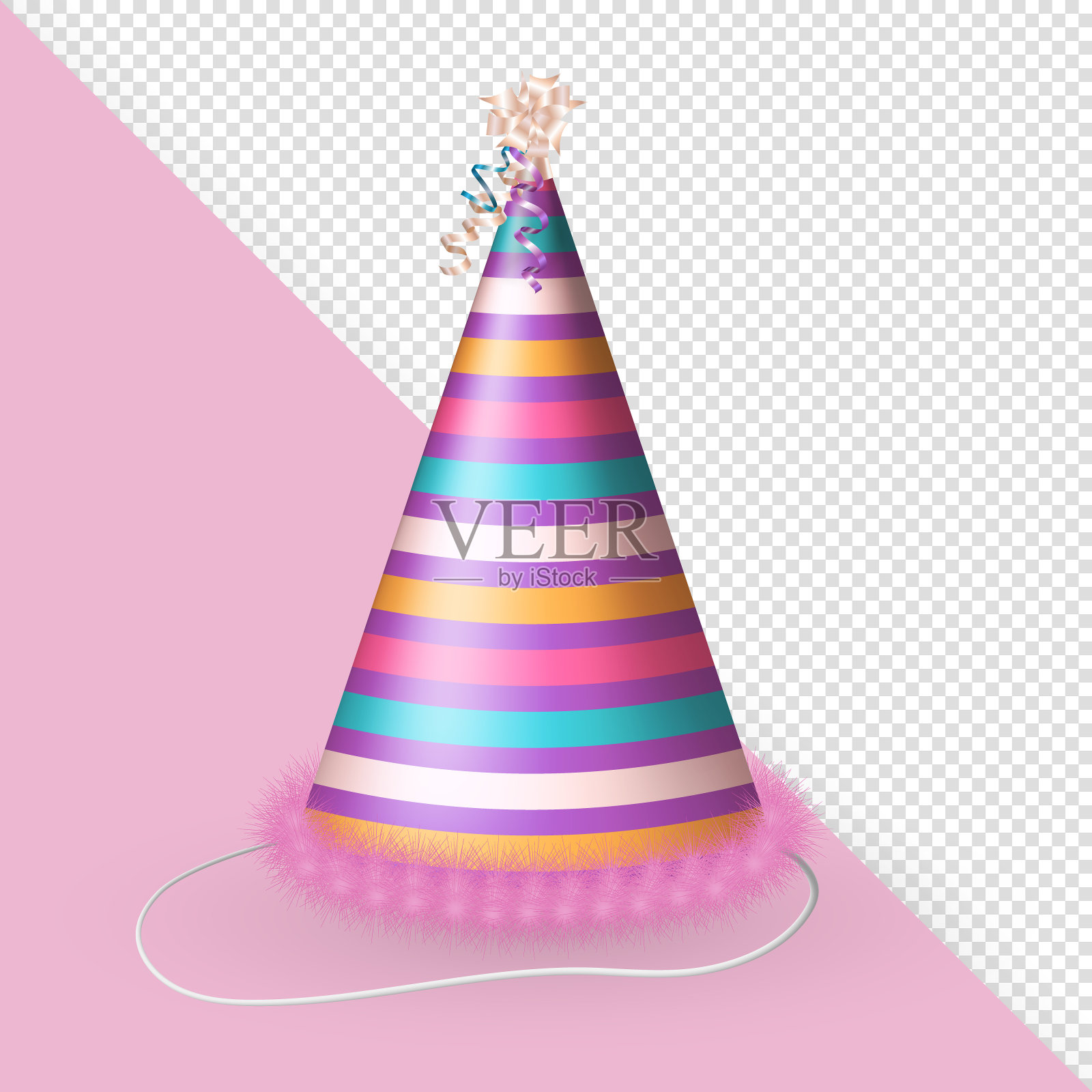 三维紫色条纹生日派对帽插画图片素材