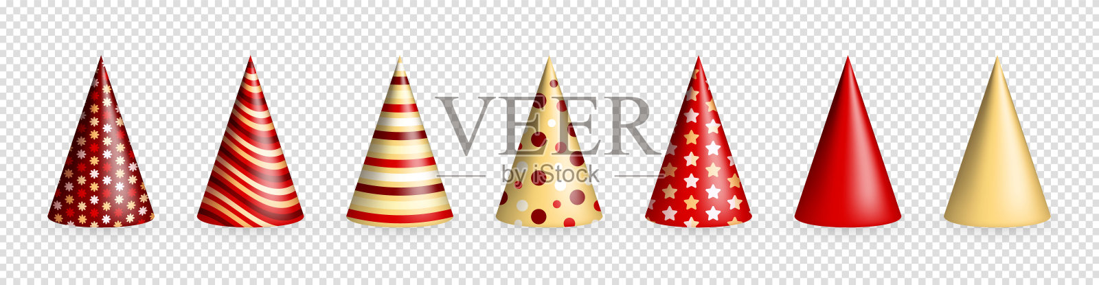 收集彩色现实的聚会帽或生日帽在透明的背景插画图片素材