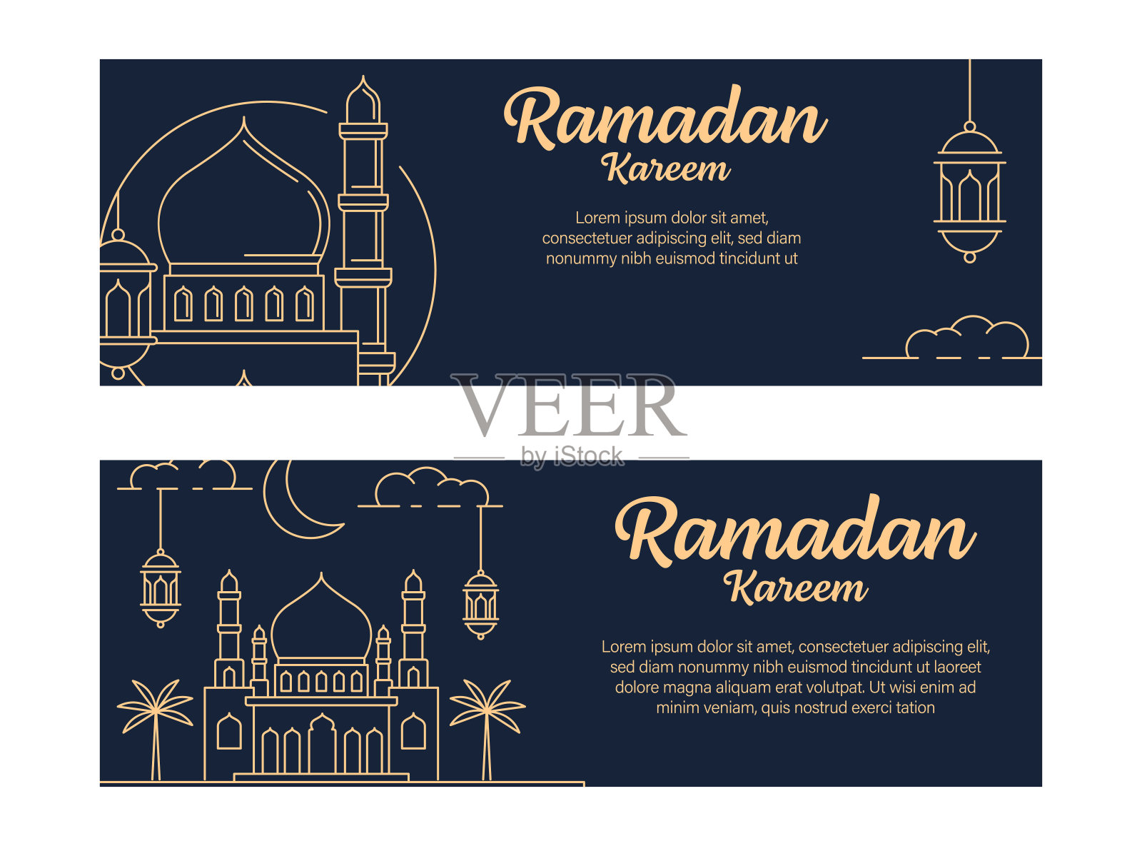 斋月卡里姆横幅模板矢量设计插画图片素材