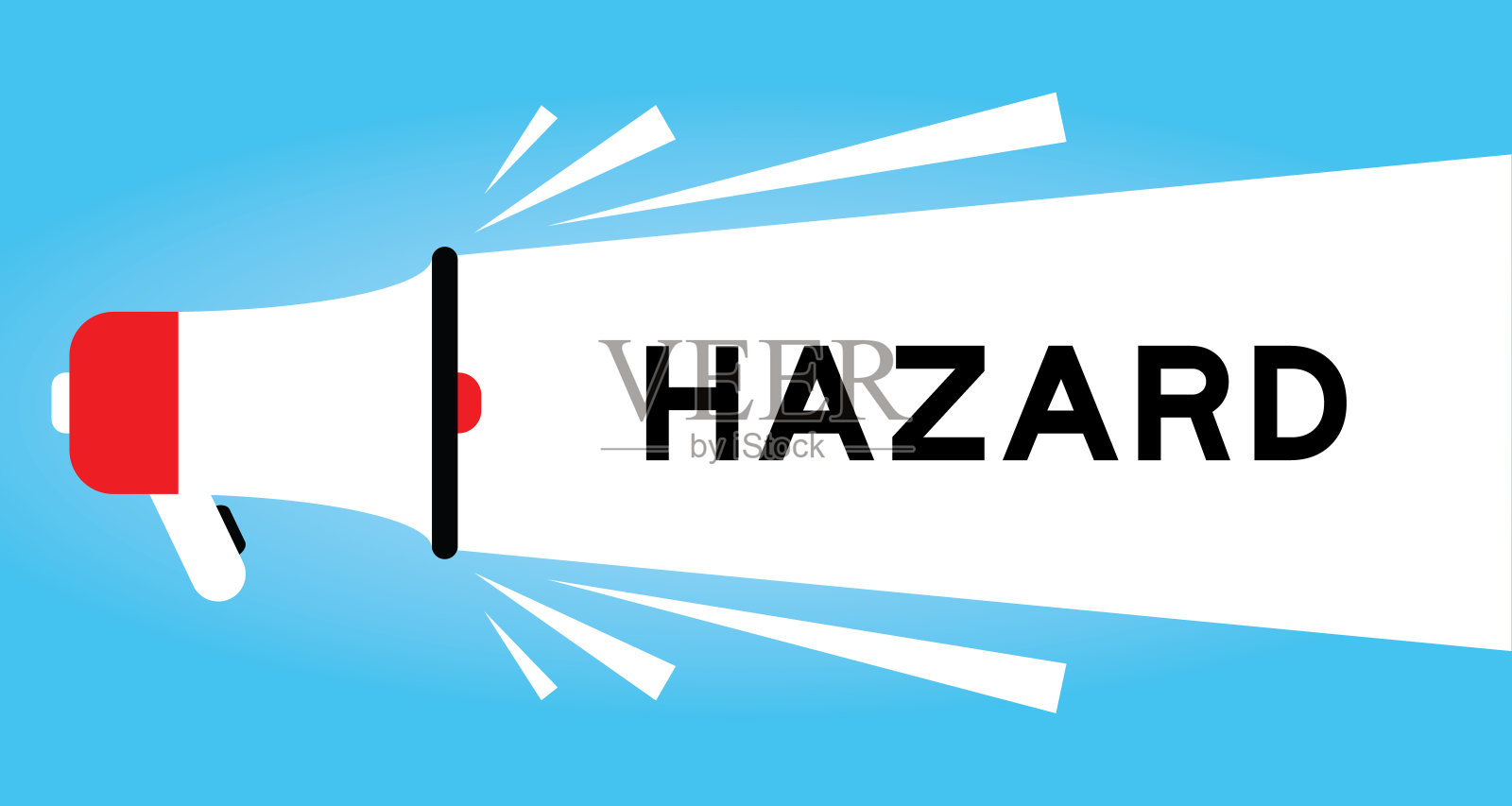 彩色扩音器图标与文字危险在蓝色背景上的白色横幅插画图片素材