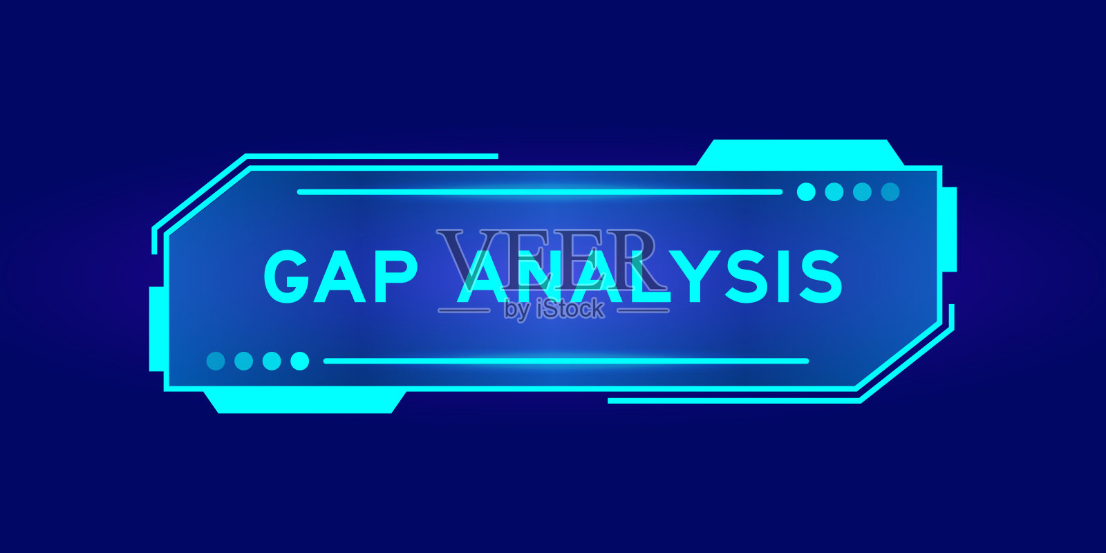 未来的hud横幅，在蓝色背景的用户界面屏幕上有文字差距分析插画图片素材