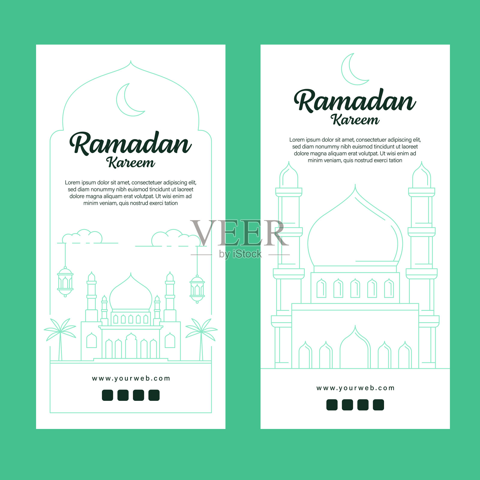 斋月横幅模板矢量设计与线条艺术或单线风格插画图片素材