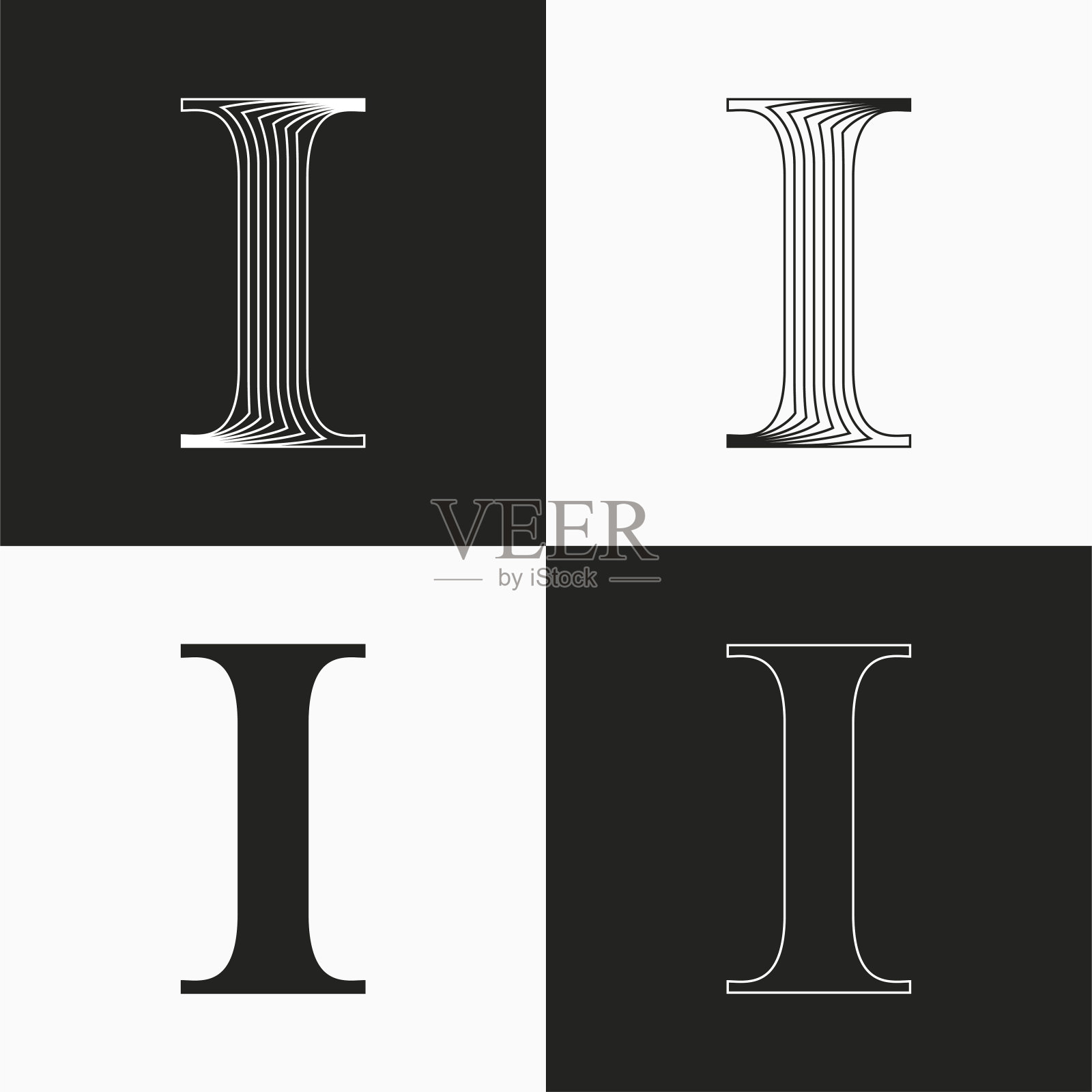 豪华婚礼I字母标志。优雅的经典衬线字体，由细平行线组成。装饰复古徽章超级销售。插画图片素材