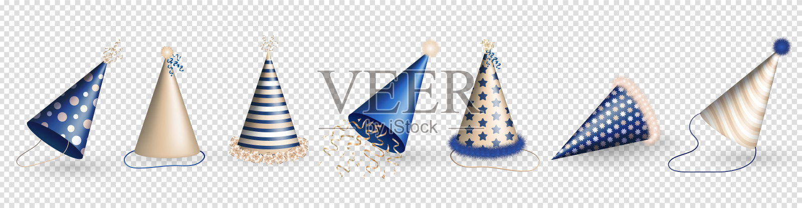 各种三维逼真的生日帽或聚会纸帽插画图片素材