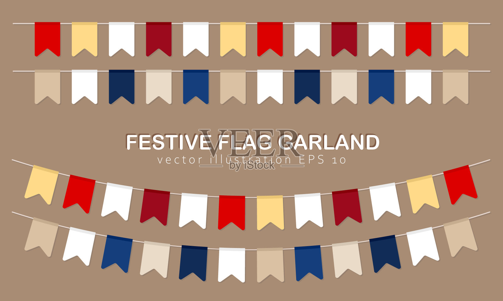 五彩缤纷的彩旗或彩旗串在一起，悬挂着三角形的狂欢节花环插画图片素材