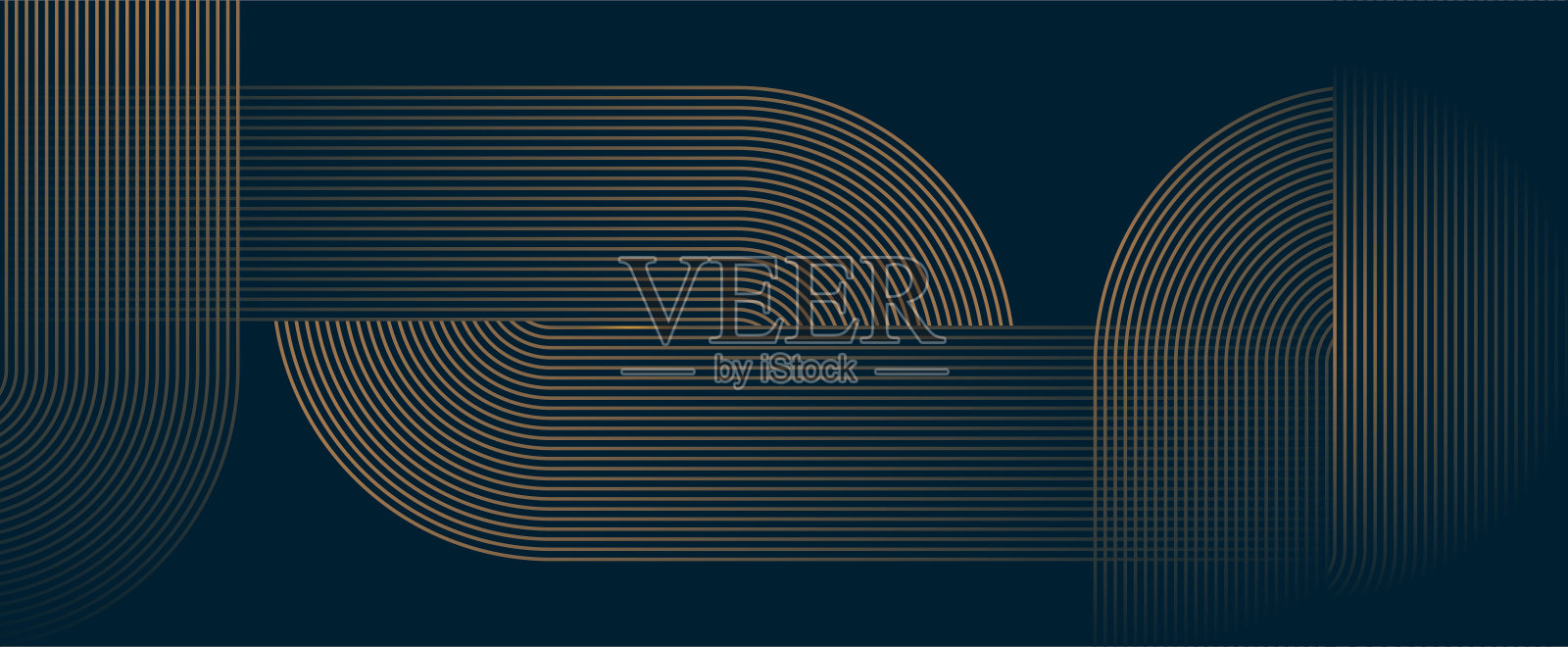 抽象优雅的黑色背景与闪亮的金色几何线条。现代金色的对角圆线图案。奢华的风格。水平横幅模板。插画图片素材