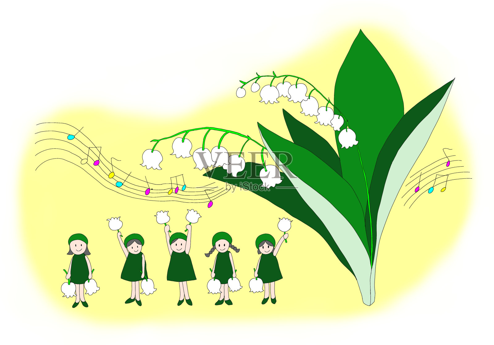 女孩们拿着铃兰玩手铃插画图片素材