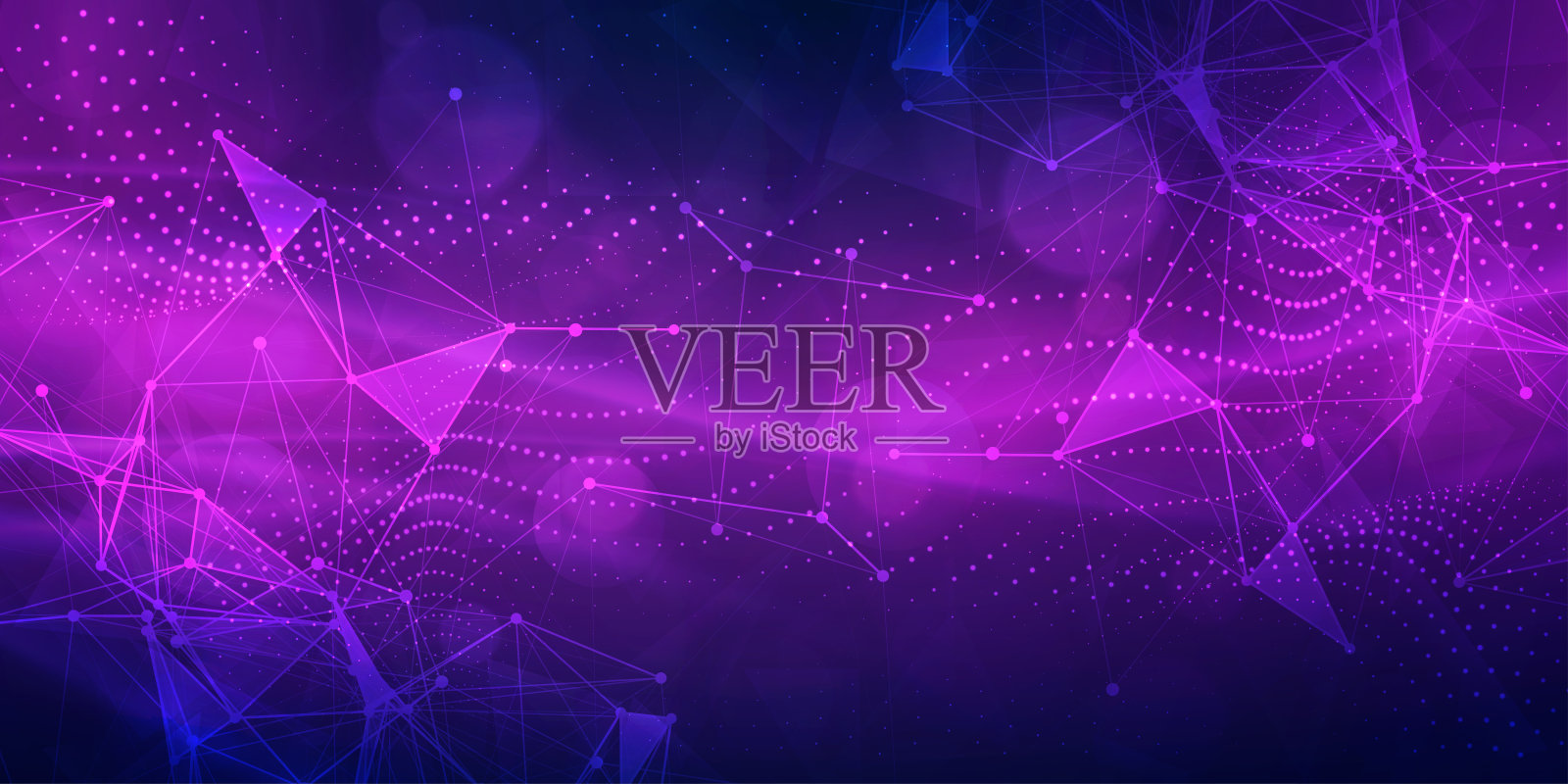 数字科技未来Ai大数据蓝紫色背景，互联网网络连接，抽象网络信息通信，科学创新未来科技，线点插画矢量3d插画图片素材