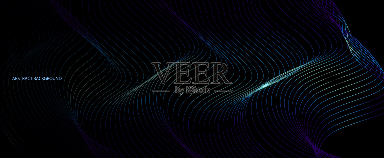 矢量波线模式平滑曲线流动的动态光隔离在黑色背景，插画图片素材