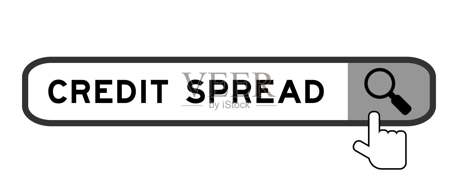 搜索横幅文字信用蔓延与手在白色背景上的放大镜图标插画图片素材