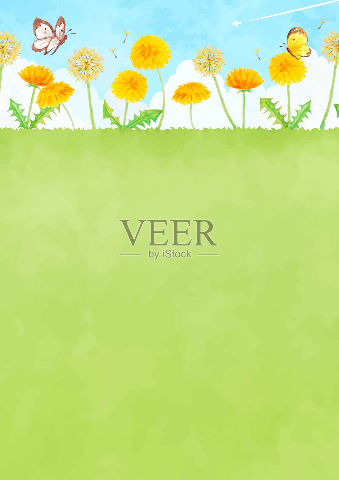 蒲公英与蓝天水彩画插画图片素材