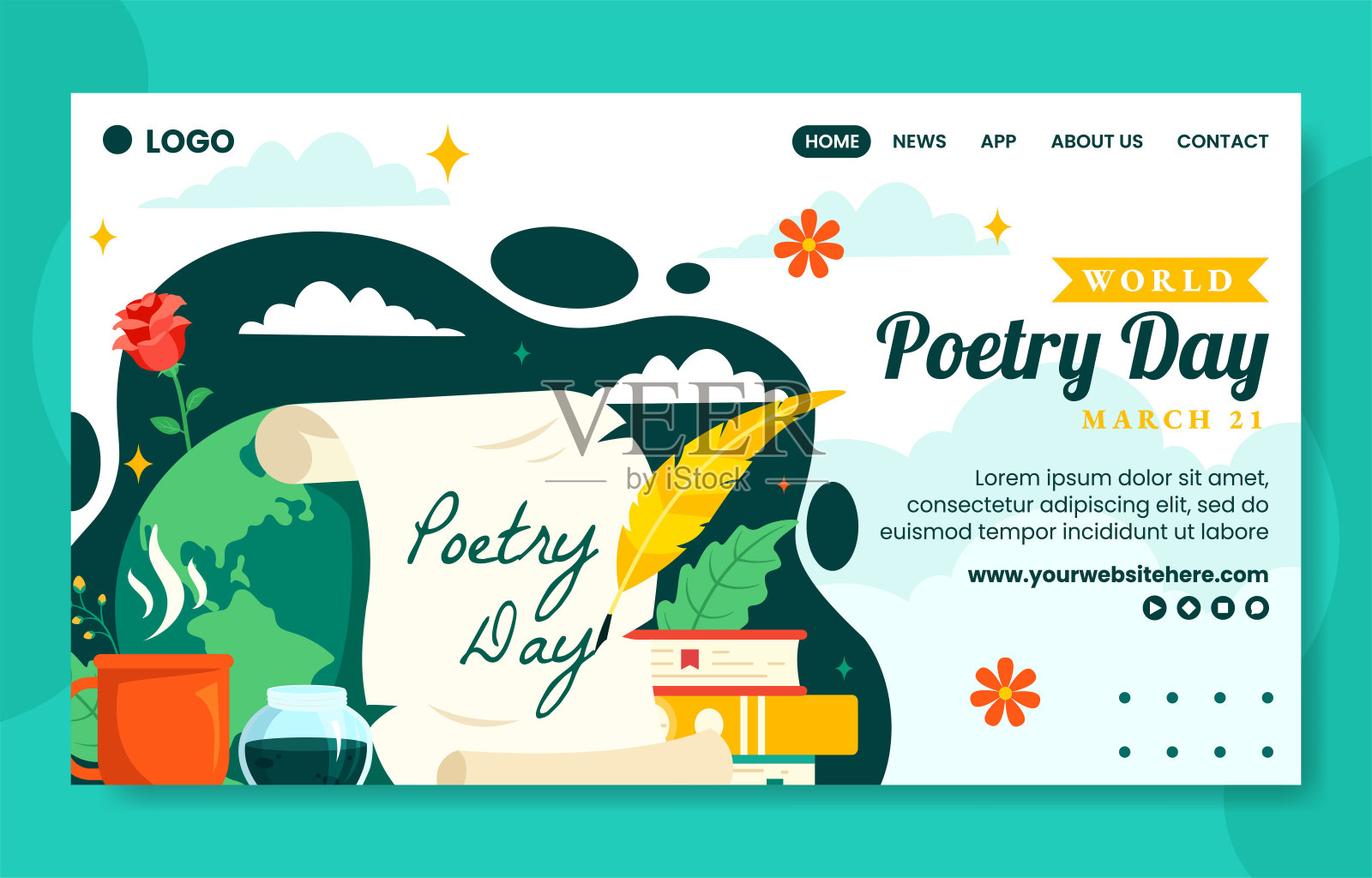 诗歌日社交媒体登陆页卡通手绘模板背景插图插画图片素材